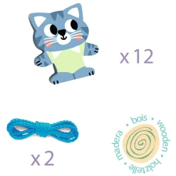 Djeco Houten Rijgkralen Dieren - Incl 2 Koordjes