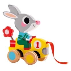 Djeco Houten Trekfiguur Kleurrijk Konijn