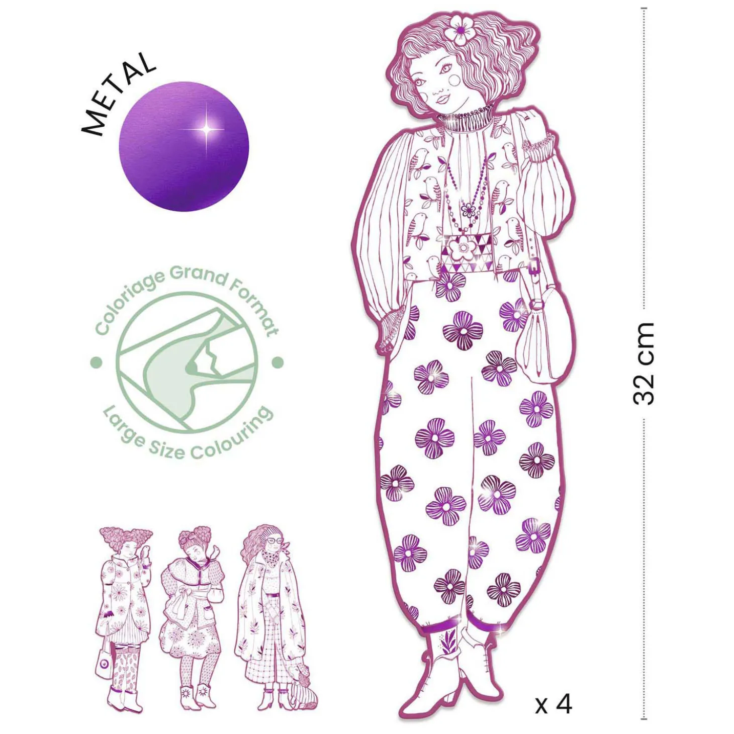 Djeco Mode Silhouetkleurplaten Rosemary 32cm - 4st.