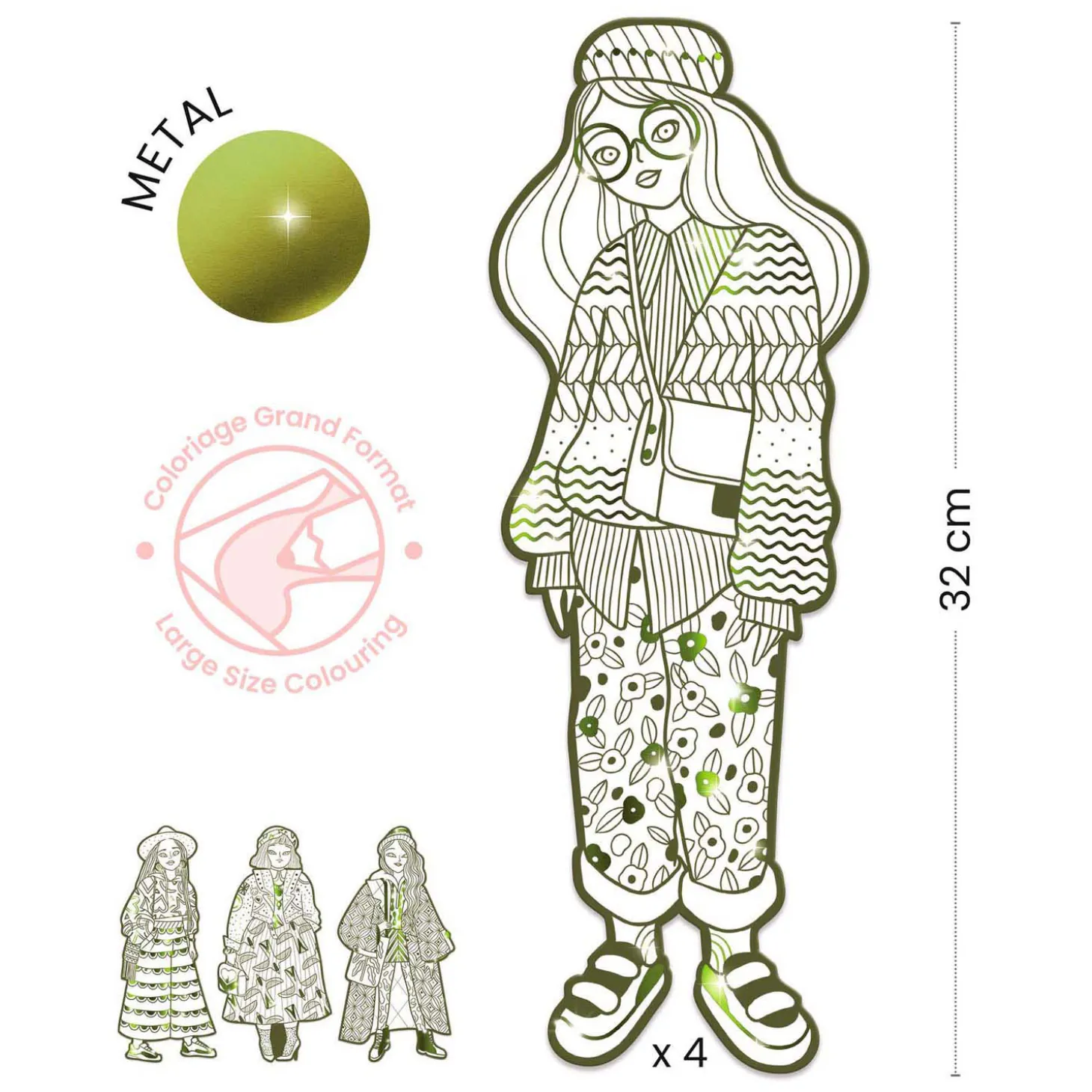 Djeco Mode Silhouetkleurplaten Bowie 32cm - 4st.