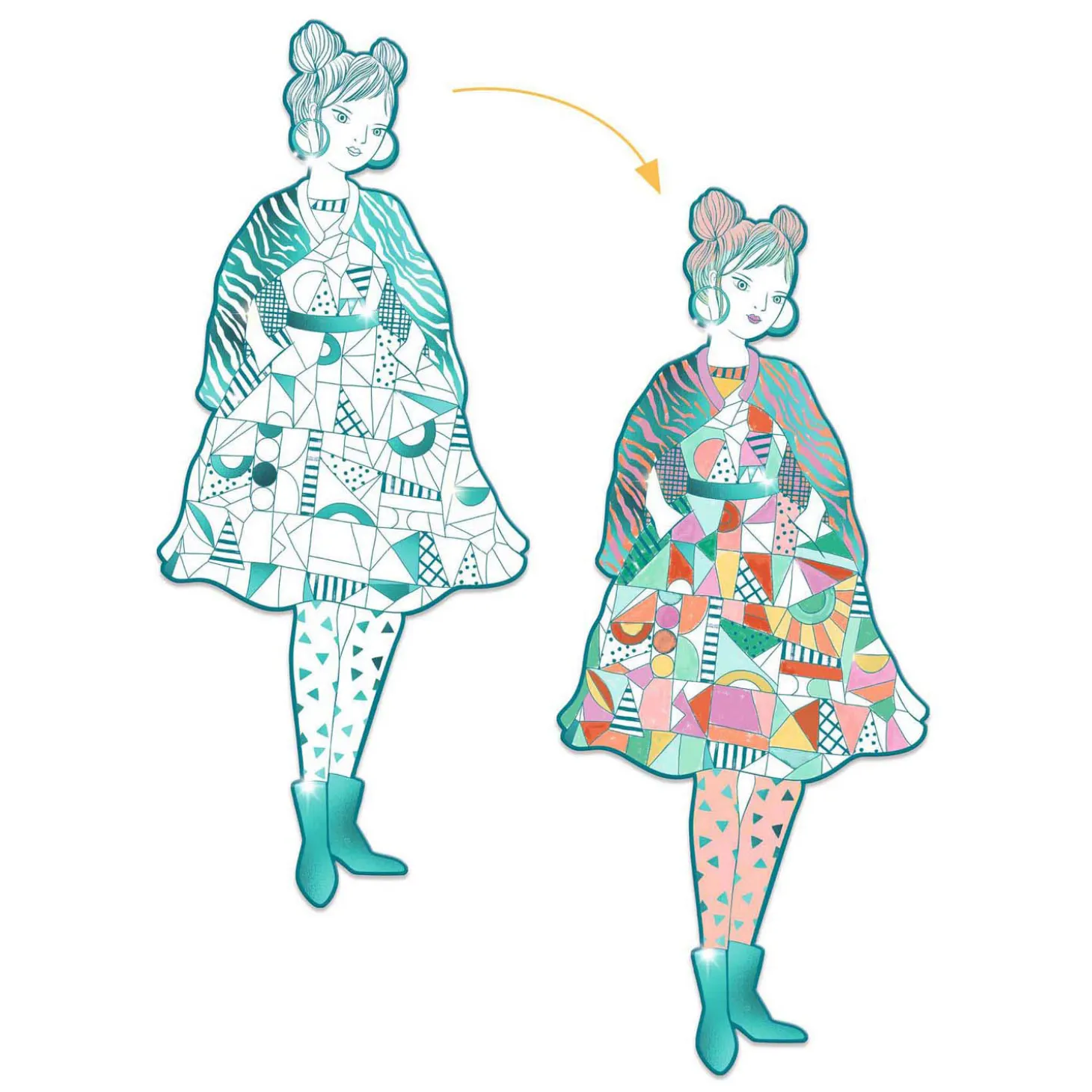 Djeco Mode Silhouetkleurplaten 32cm Rebekka - 4st.