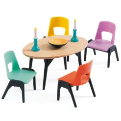 Djeco Poppenhuis Eetkamertafel met Stoelen