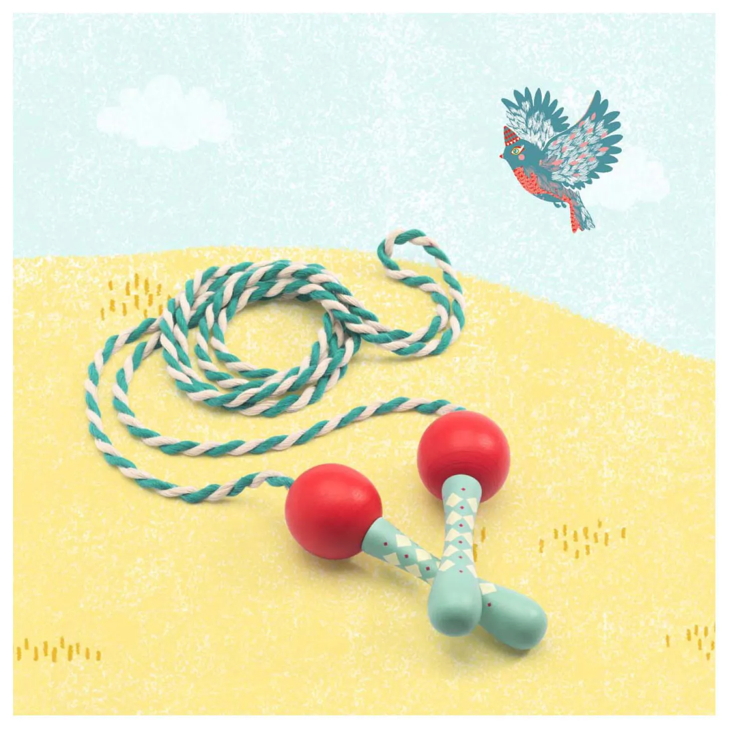 Djeco Springtouw met Houten Handvaten - Groen/Rood