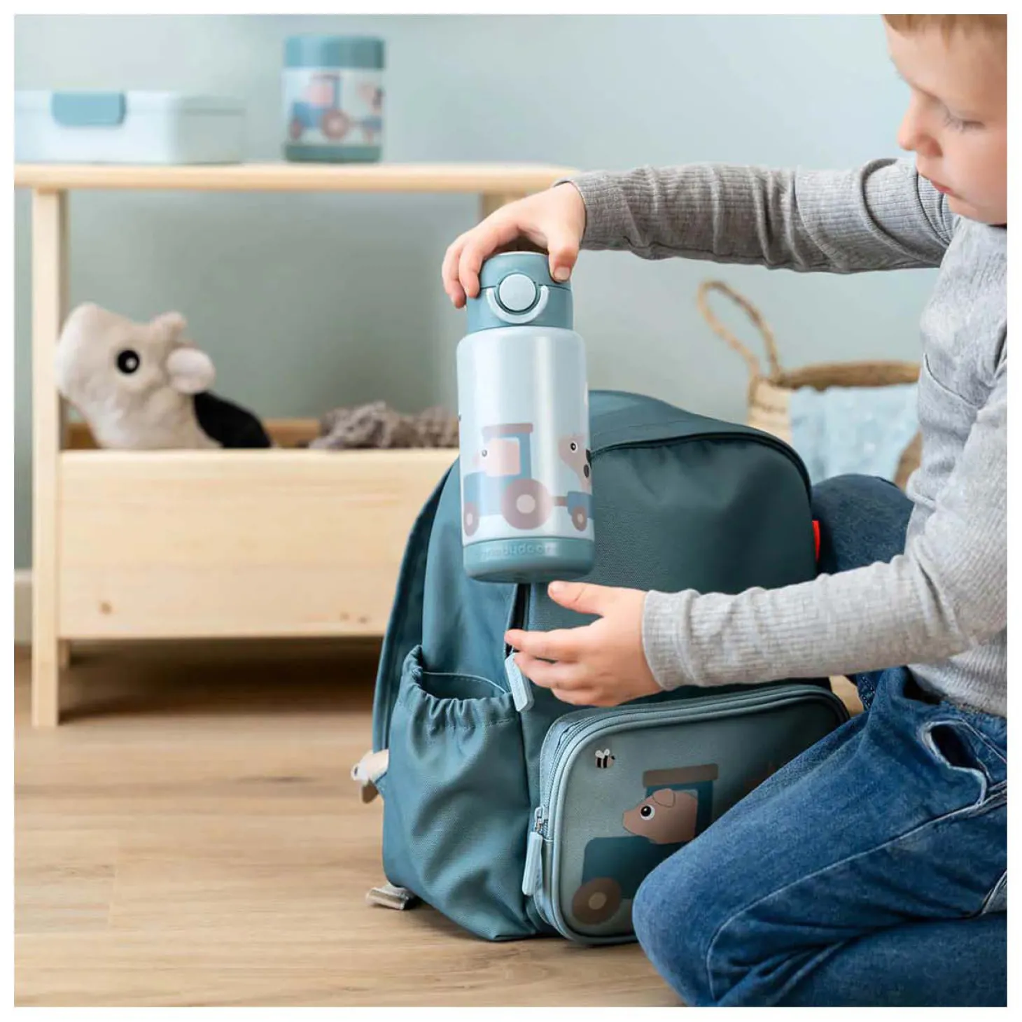 Done by Deer Geïsoleerde Drinkfles Tiny Farm - Blauw