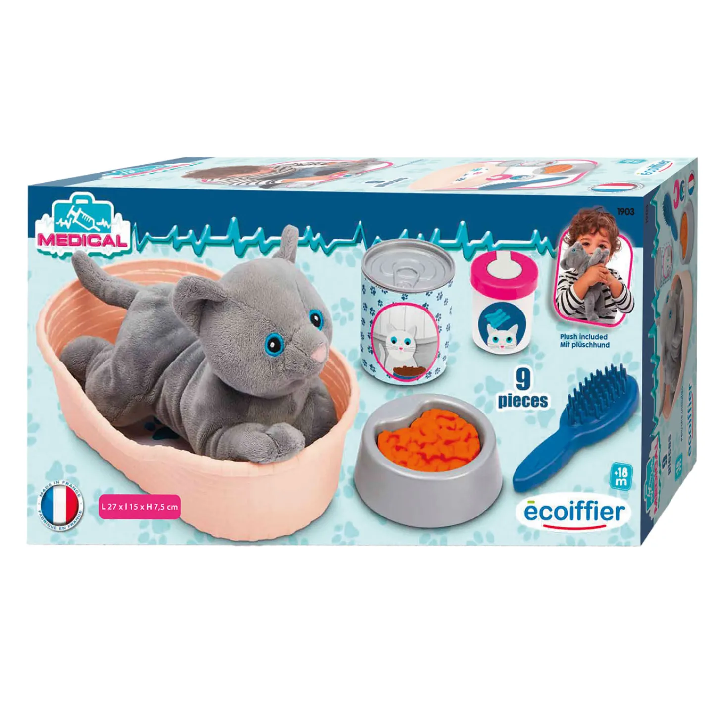 Ecoiffier Knuffel Kat met Kattenmand Speelset, 9dlg.