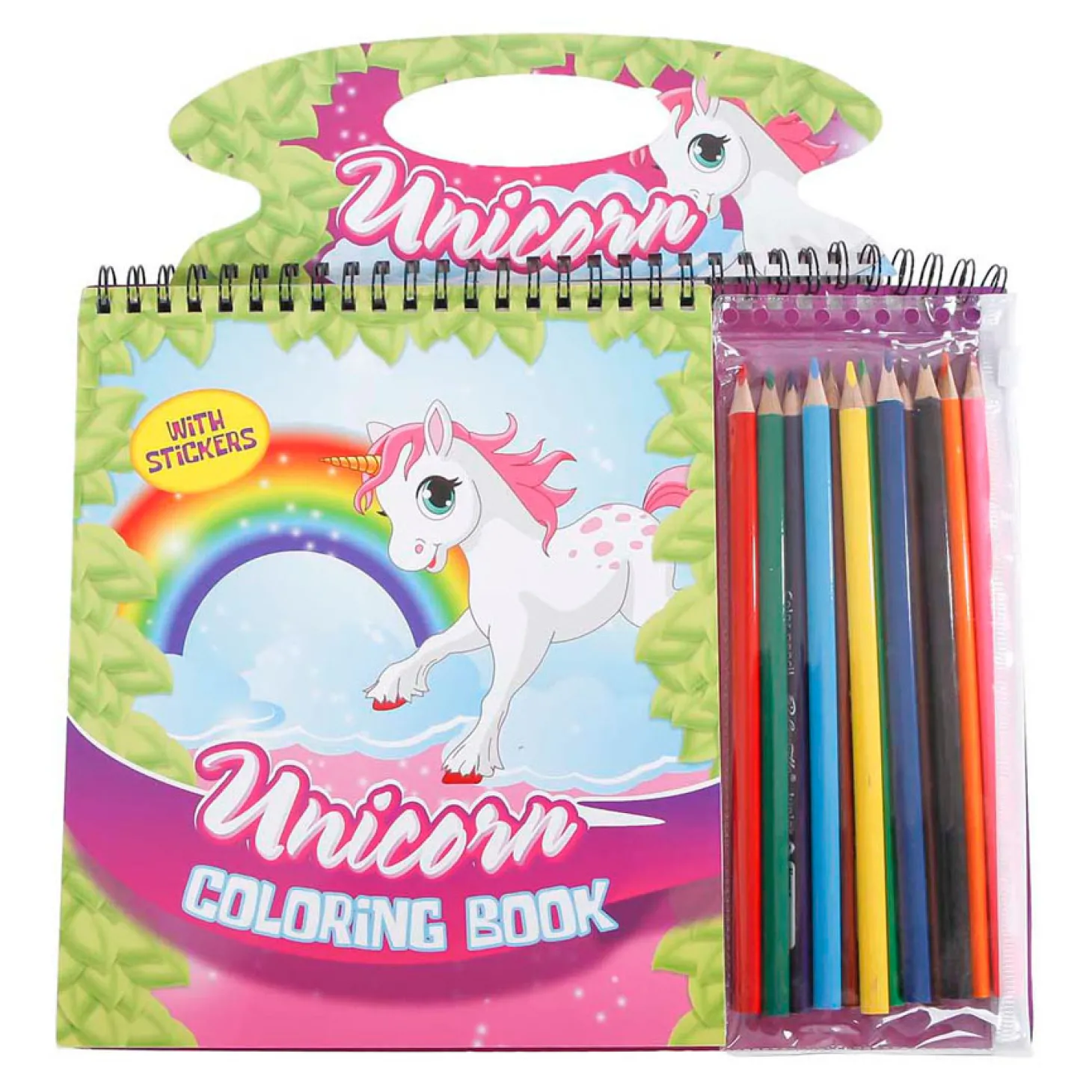 Eenhoorn Kleurboek met 12 Potloden, Sjablonen en Stickers