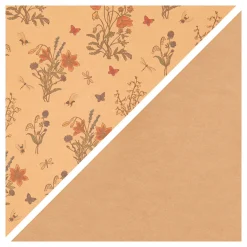 Faux Leather Papier Bruin met Bloemenprint, 1m