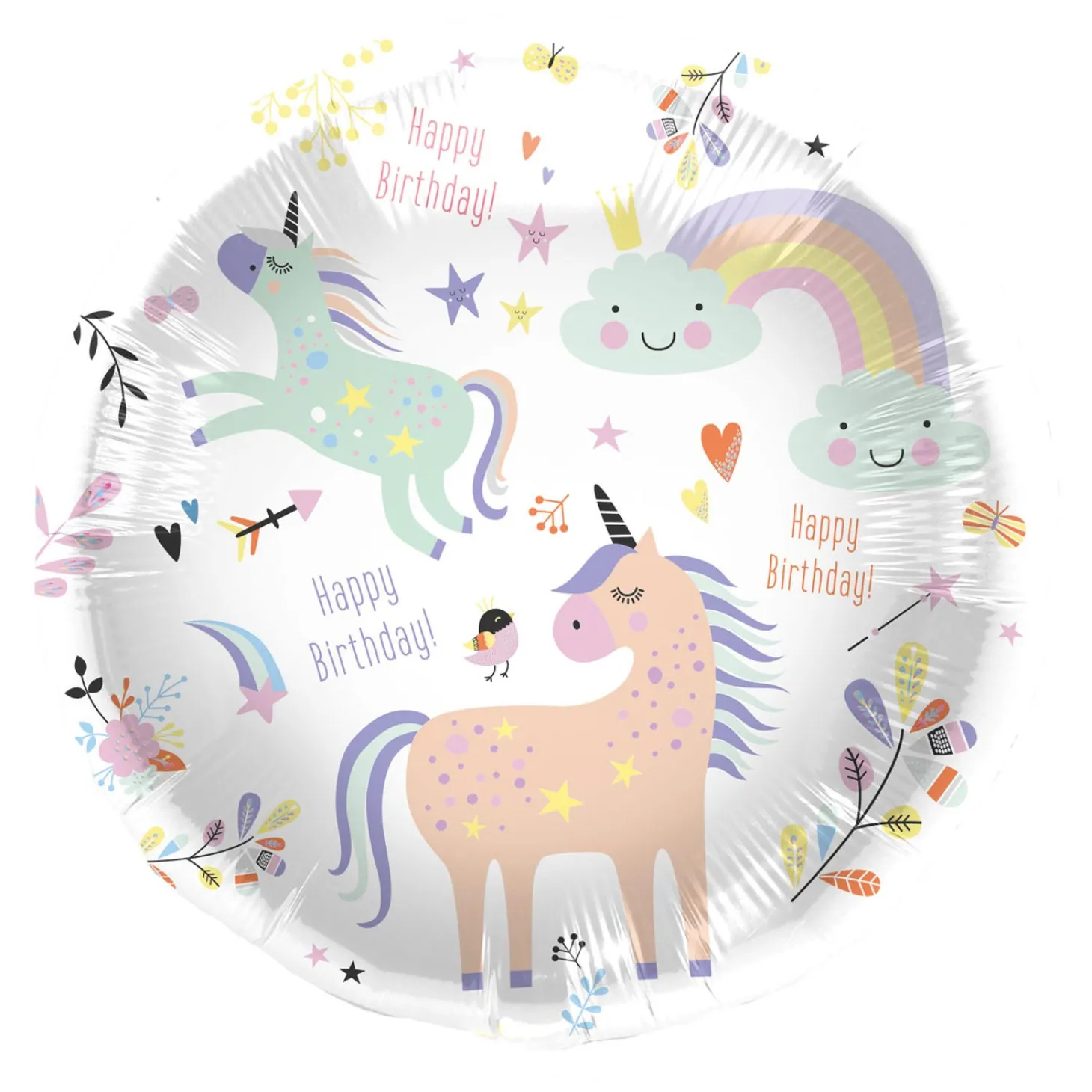 Folieballon Happy Birthday Unicorns 45cm.