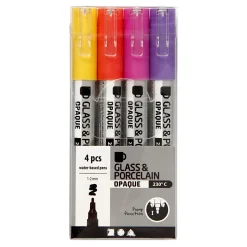 Glas- & Porseleinstiften Dekkend Oranje/Paars/Rood/Geel, 4st.