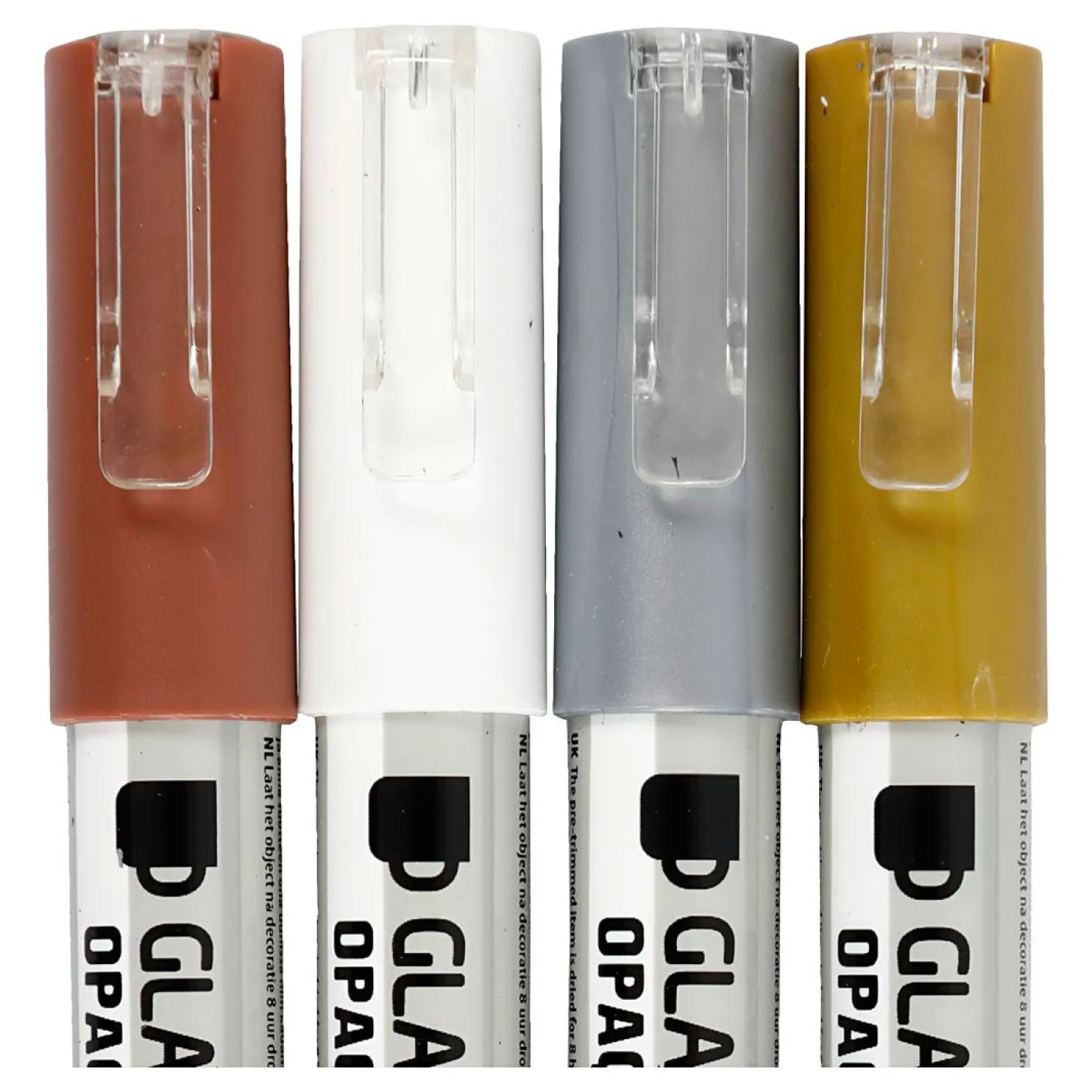 Glas- & Porseleinstiften Dekkend Bruin/Goud/Zilver/Wit, 4st.