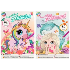 Glitter Kleur en Stickerboek Eenhoorn/Zeemeermin