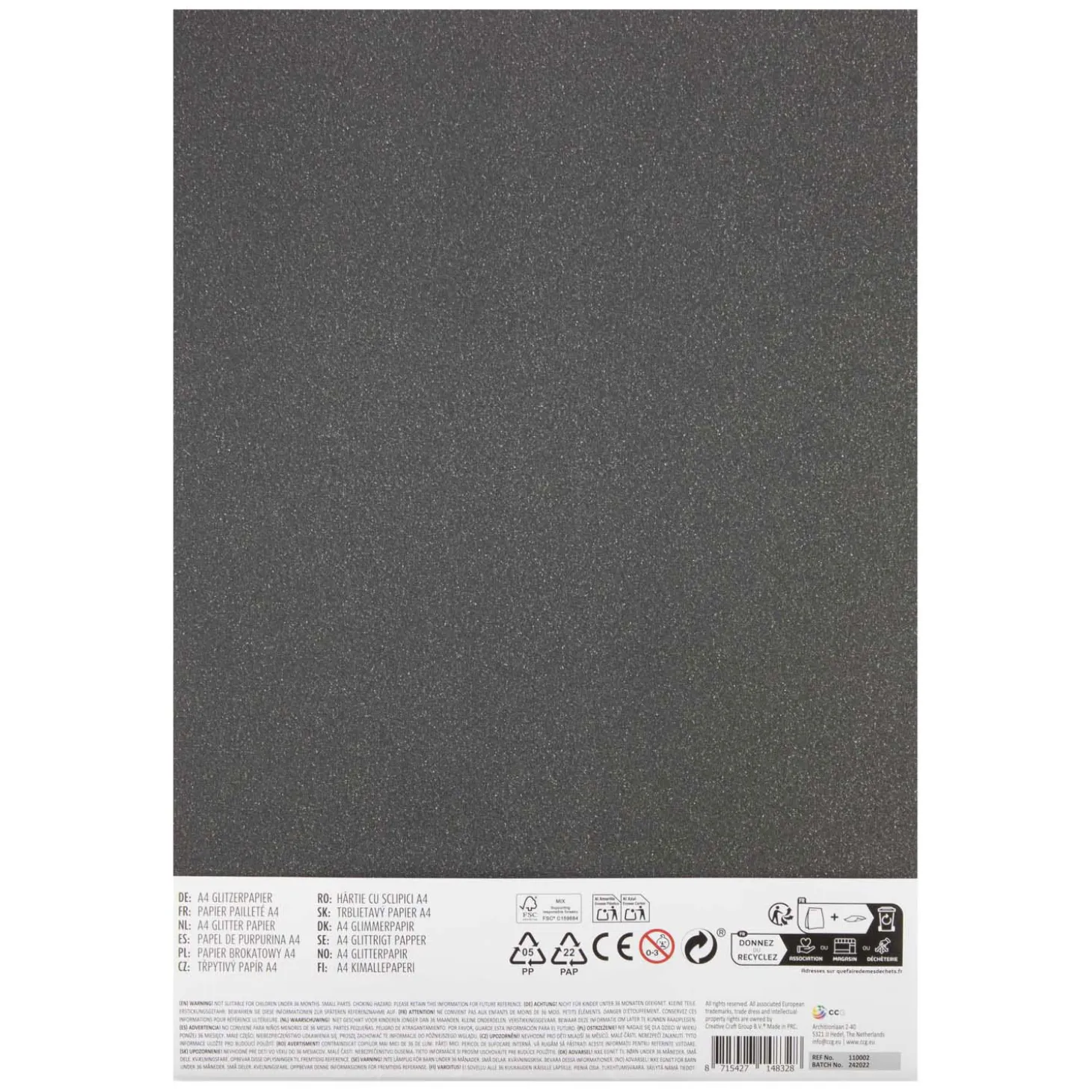 Glitter Papier A4, 8 Vellen en 8 Kleuren