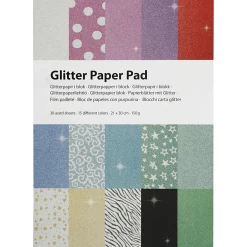 Glitterpapier Blok A4 150gr, 30 Vellen