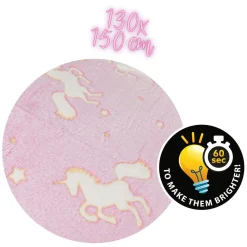 Glow N fun Glow in the Dark Deken Eenhoorn, 130x150cm