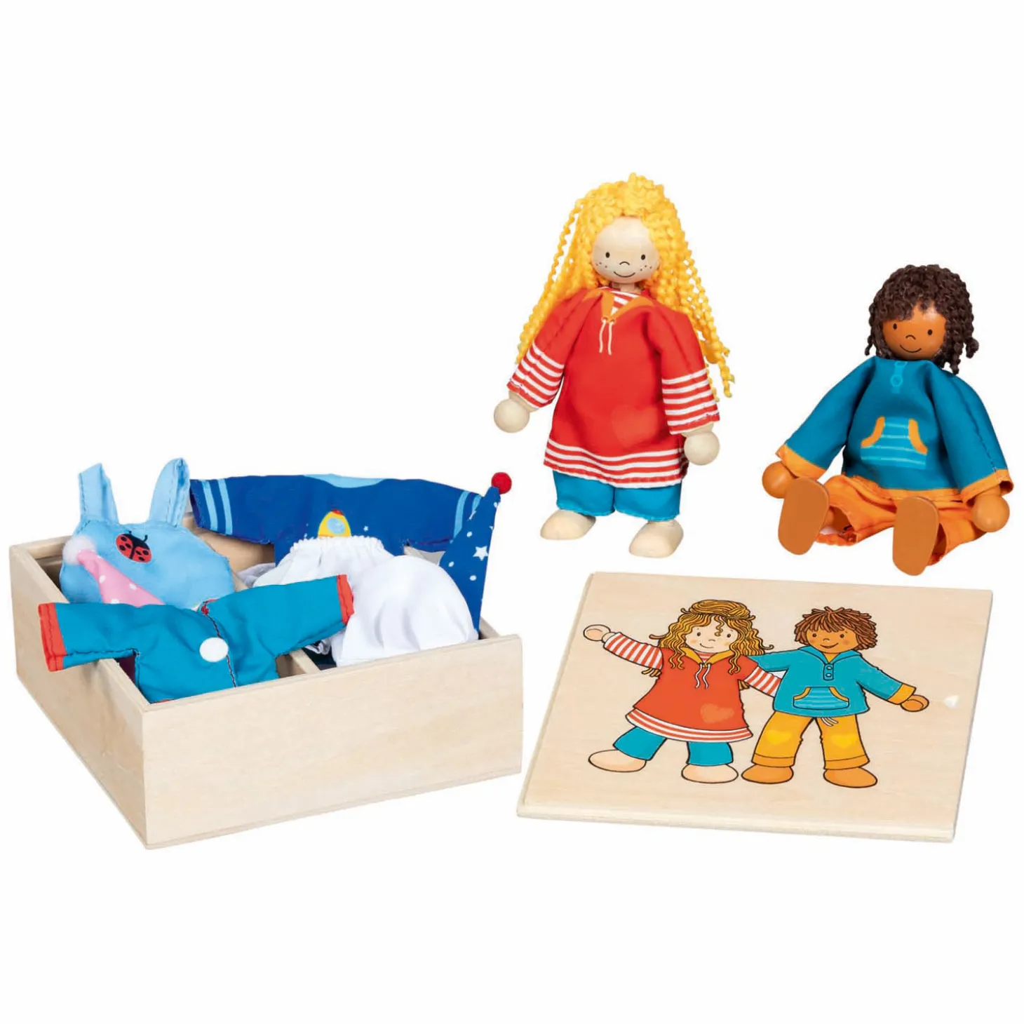 Goki Flexibele Poppen Fynja & Fabio, 6 Outfits