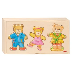 Goki Houten Aankleedpuzzel Beren in Houten Box, 36st.