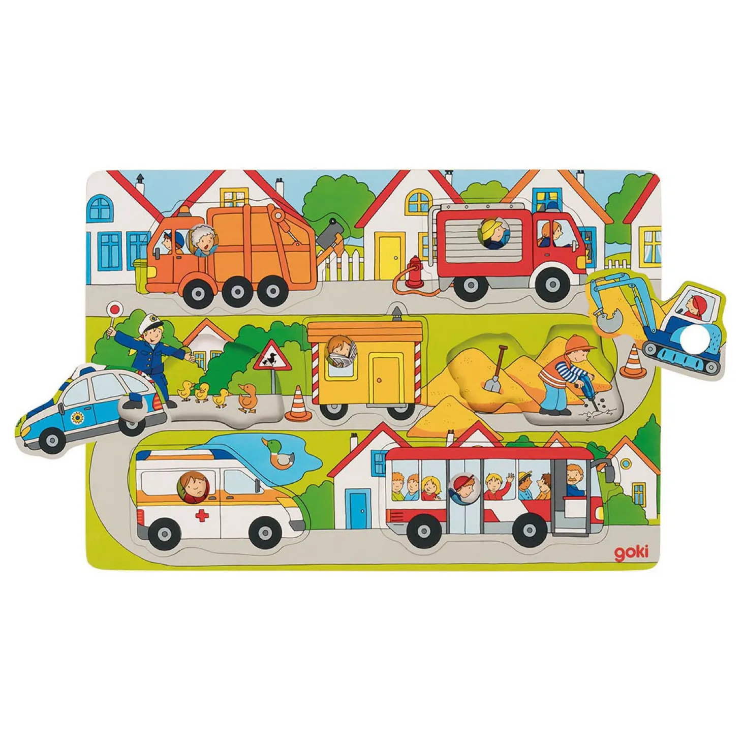 Goki Houten Achtergrond Vormenpuzzel in de Straten, 7st.