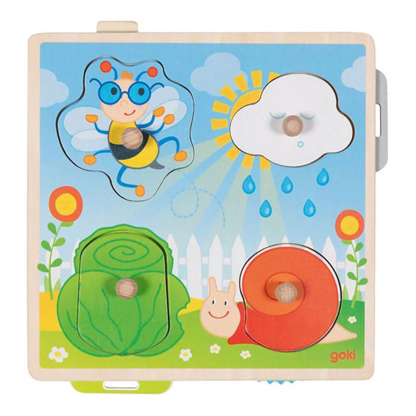 Goki Houten Achtergrond Vormenpuzzel Tuin, 4st.