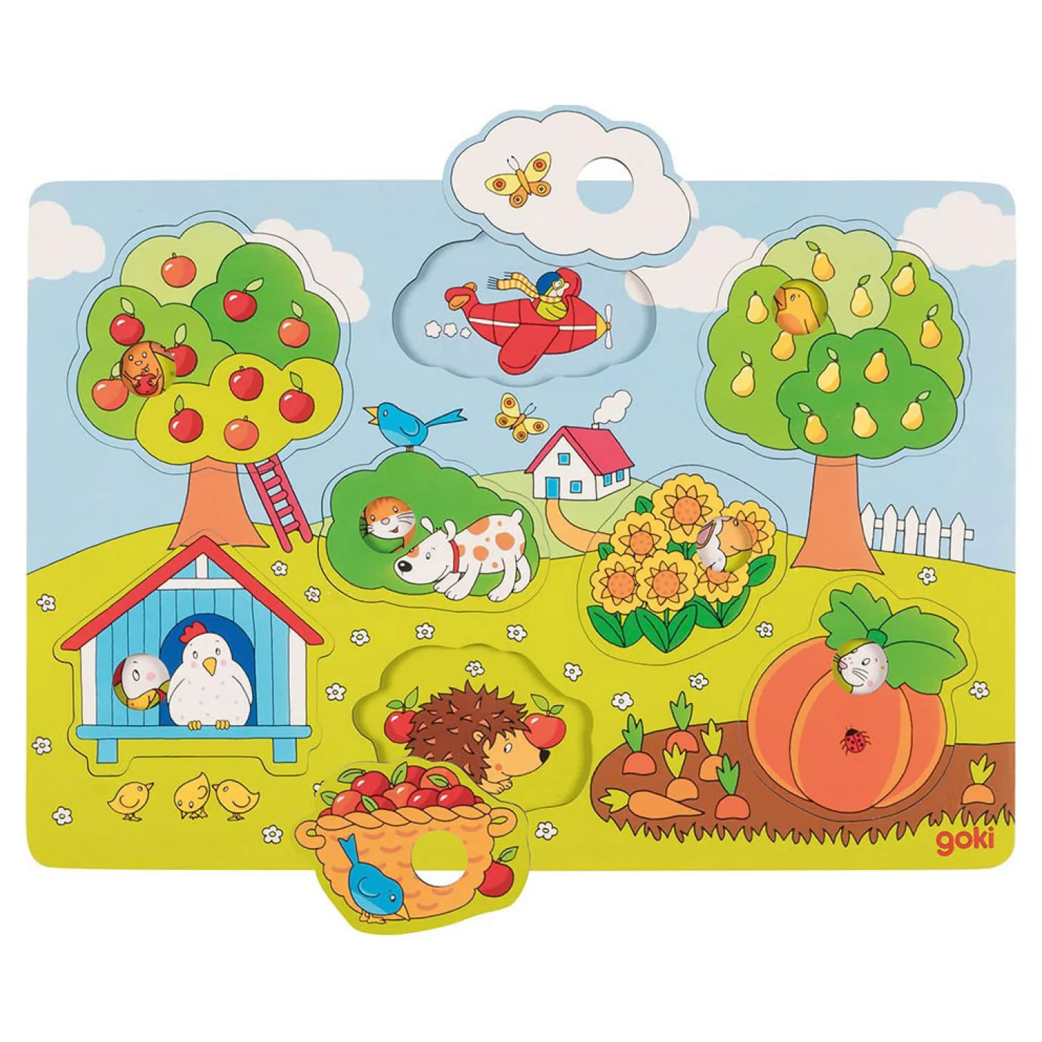 Goki Houten Achtergrond Vormenpuzzel in de Tuin, 8st.