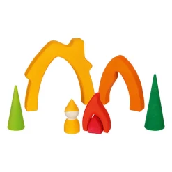 Goki Houten Dwergenhuisje Bouwblokken, 7dlg.