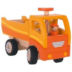 Goki Houten Kiepwagen Oranje met Draaibare Wielen