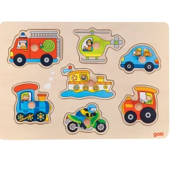 Goki Houten Noppenpuzzel Voertuigen, 7st.