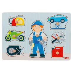 Goki Houten Noppenpuzzel Monteur, 8st.