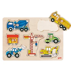 Goki Houten Noppenpuzzel - Werkvoertuigen