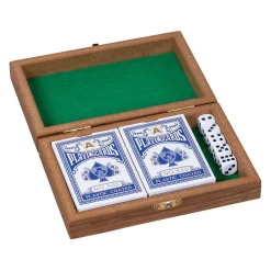 Goki Houten Speelkaartenbox met 5 Dobbelstenen en 2 Sets kaarten