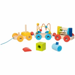 Goki Houten Trein Rio met Blokken, Kralenlabyrint, Rammelaar