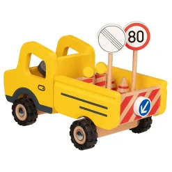 Goki Houten Werkvoertuig met Verkeersborden, 7dlg.