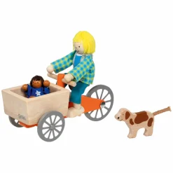 Goki Poppenhuis Houten Bakfiets met Kind en Hond