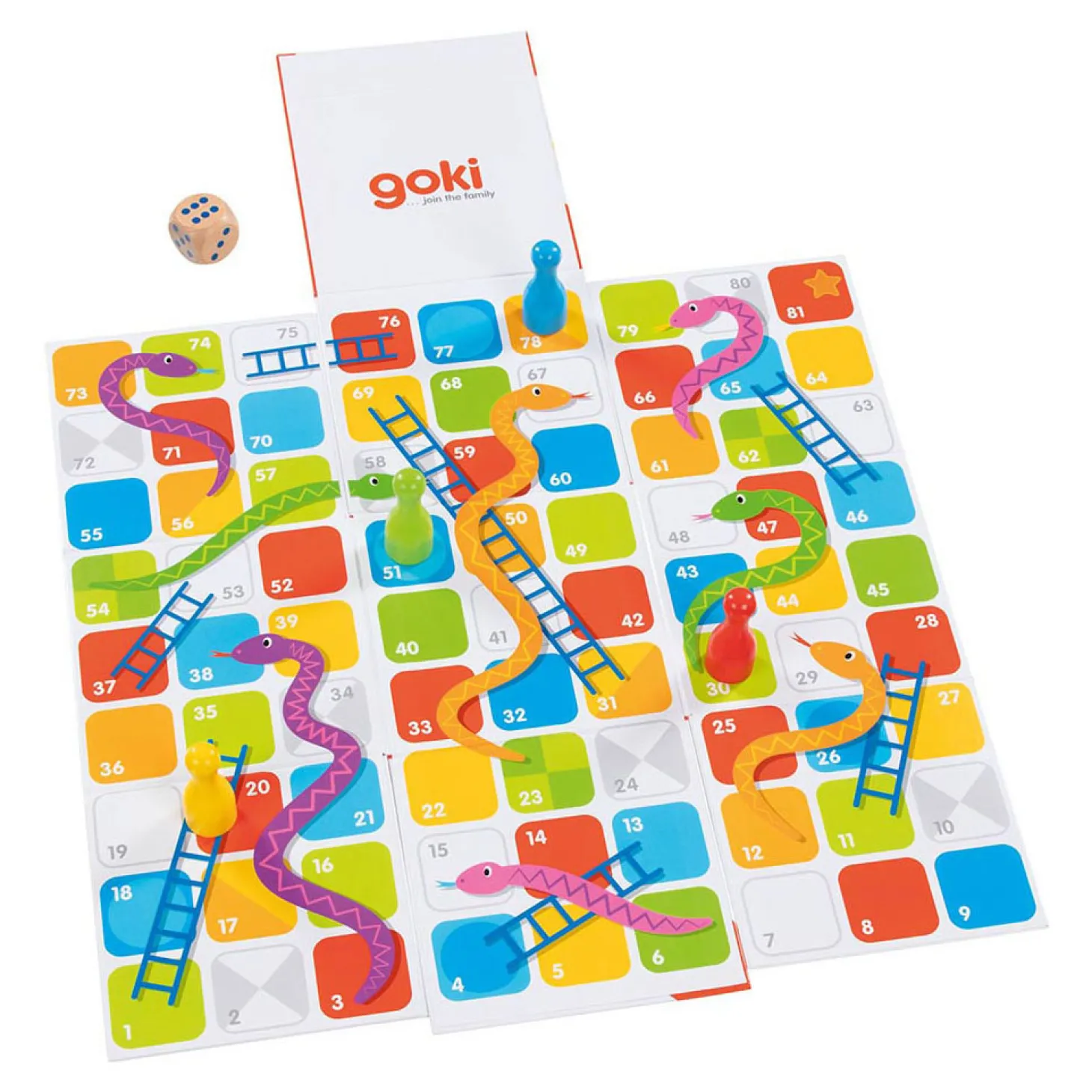 Goki XXL Slangen en Ladders in Kubus Bordspel