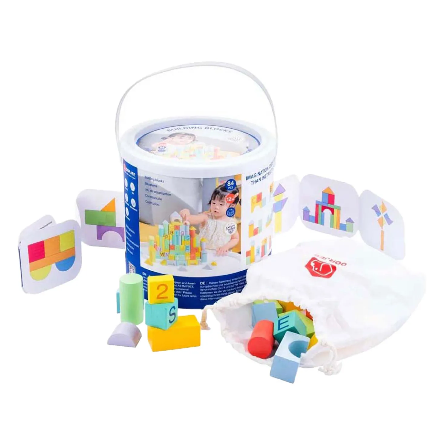 Houten Bouwblokken Kleur, 84st.