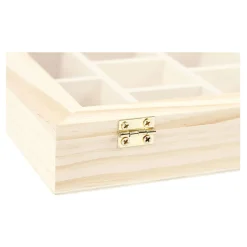 Houten Doos met Glazen Deksel en 10 vakken