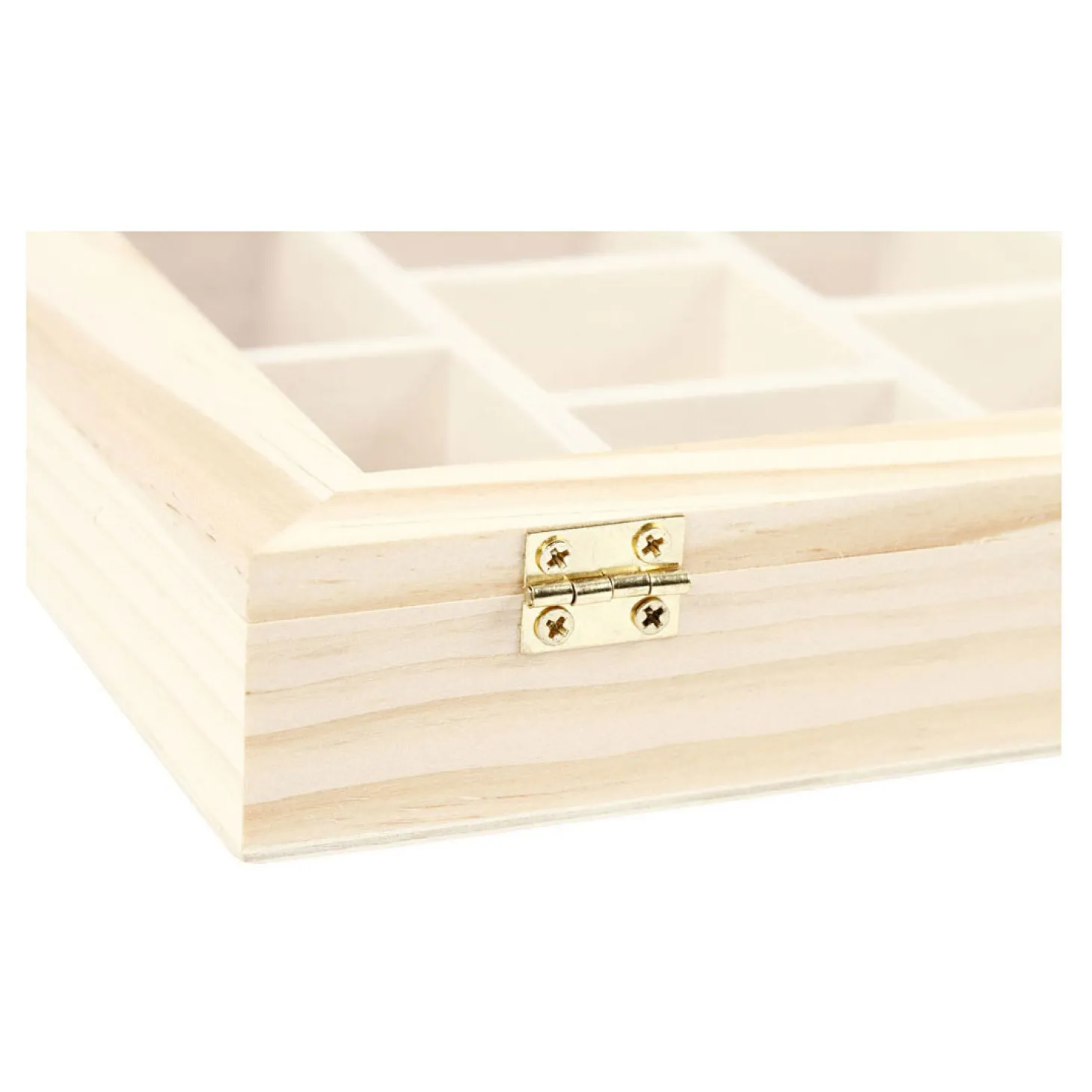 Houten Doos met Glazen Deksel en 10 vakken