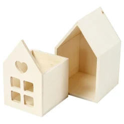 Houten Huis met Lade, 10,8cm