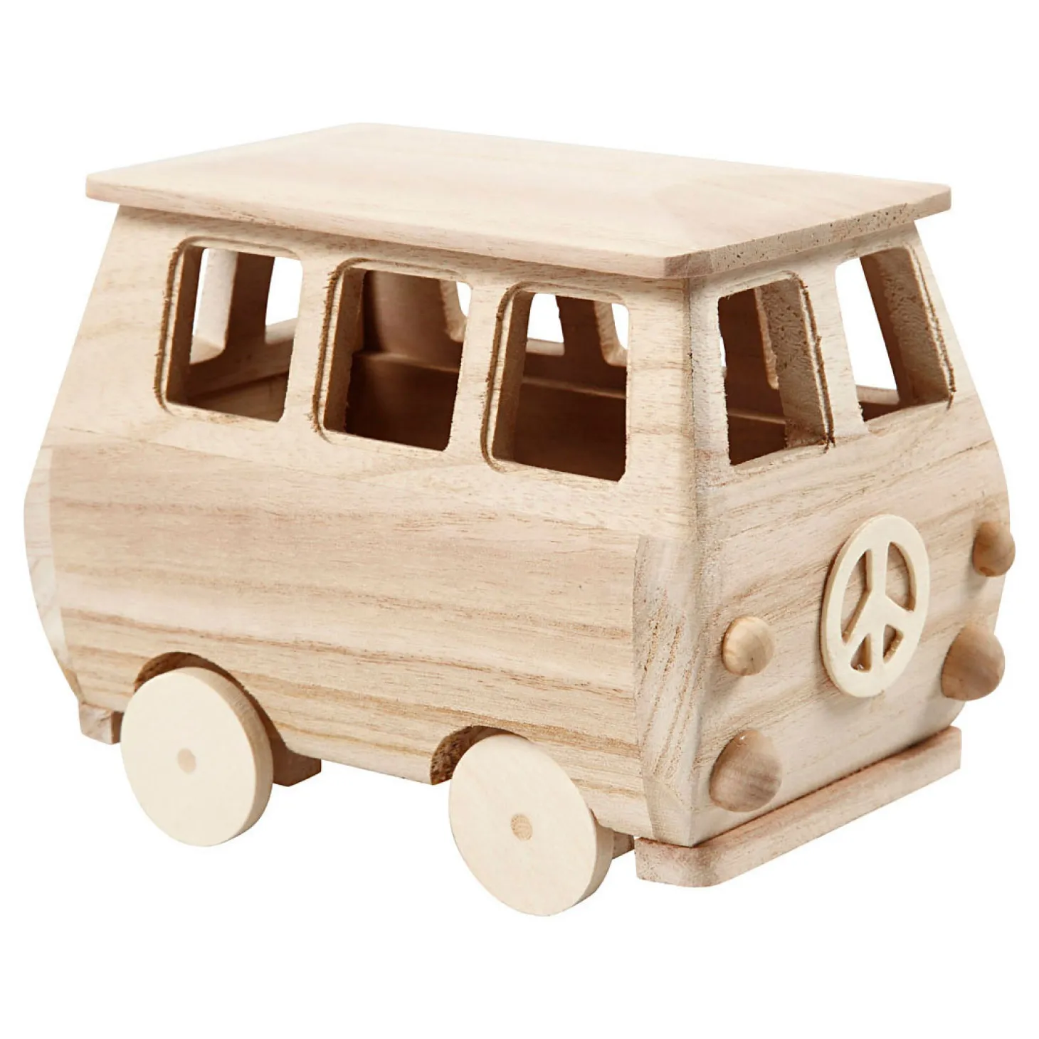 Houten Mini Bus, 17x10x13cm
