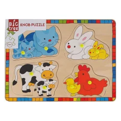 Houten Noppenpuzel Boerderijdieren met Jongen, 8st.