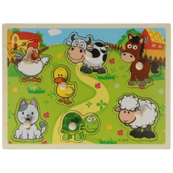 Houten Noppenpuzzel Boerderijdieren, 7st.