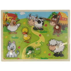 Houten Noppenpuzzel Boerderijdieren, 7st.