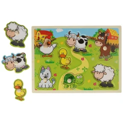Houten Noppenpuzzel Boerderijdieren, 7st.
