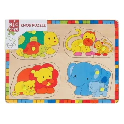 Houten Noppenpuzzel Wilde Dieren met Jongen, 8st.