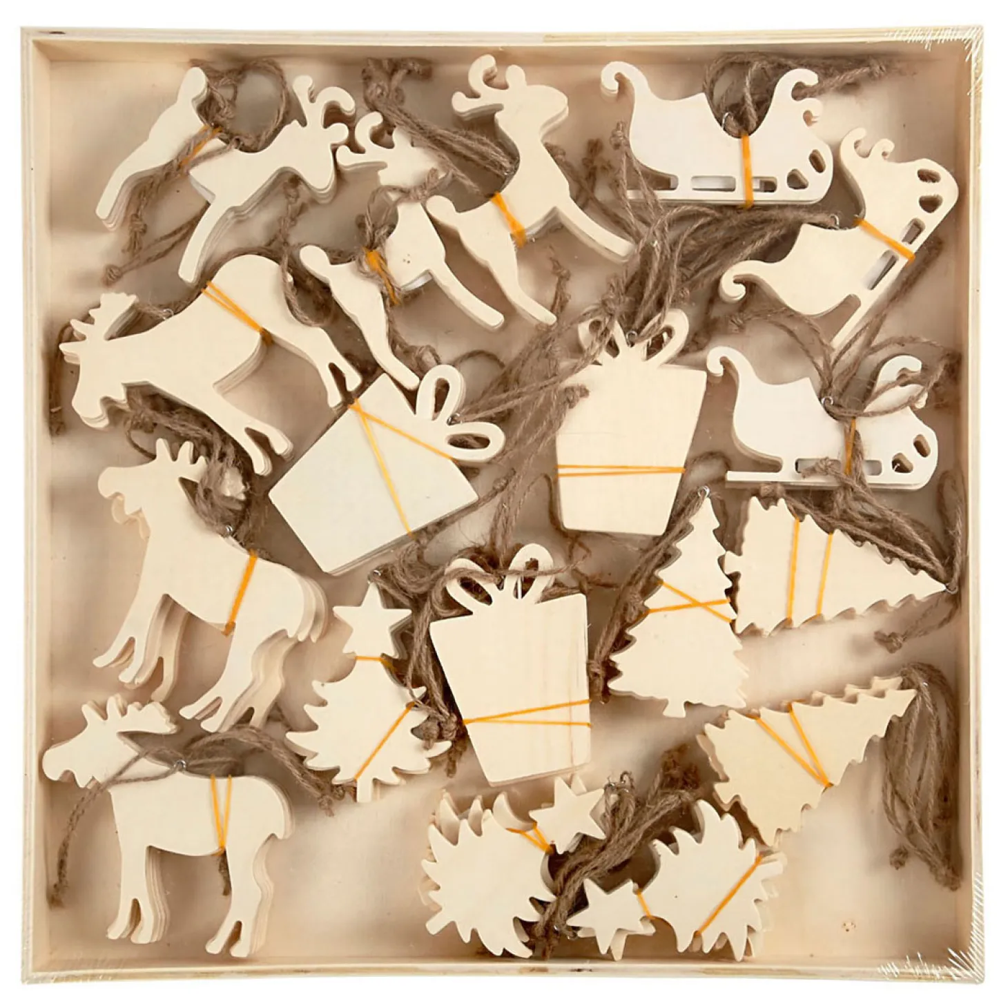 Houten Ornamenten Kerst Thema, 90st.