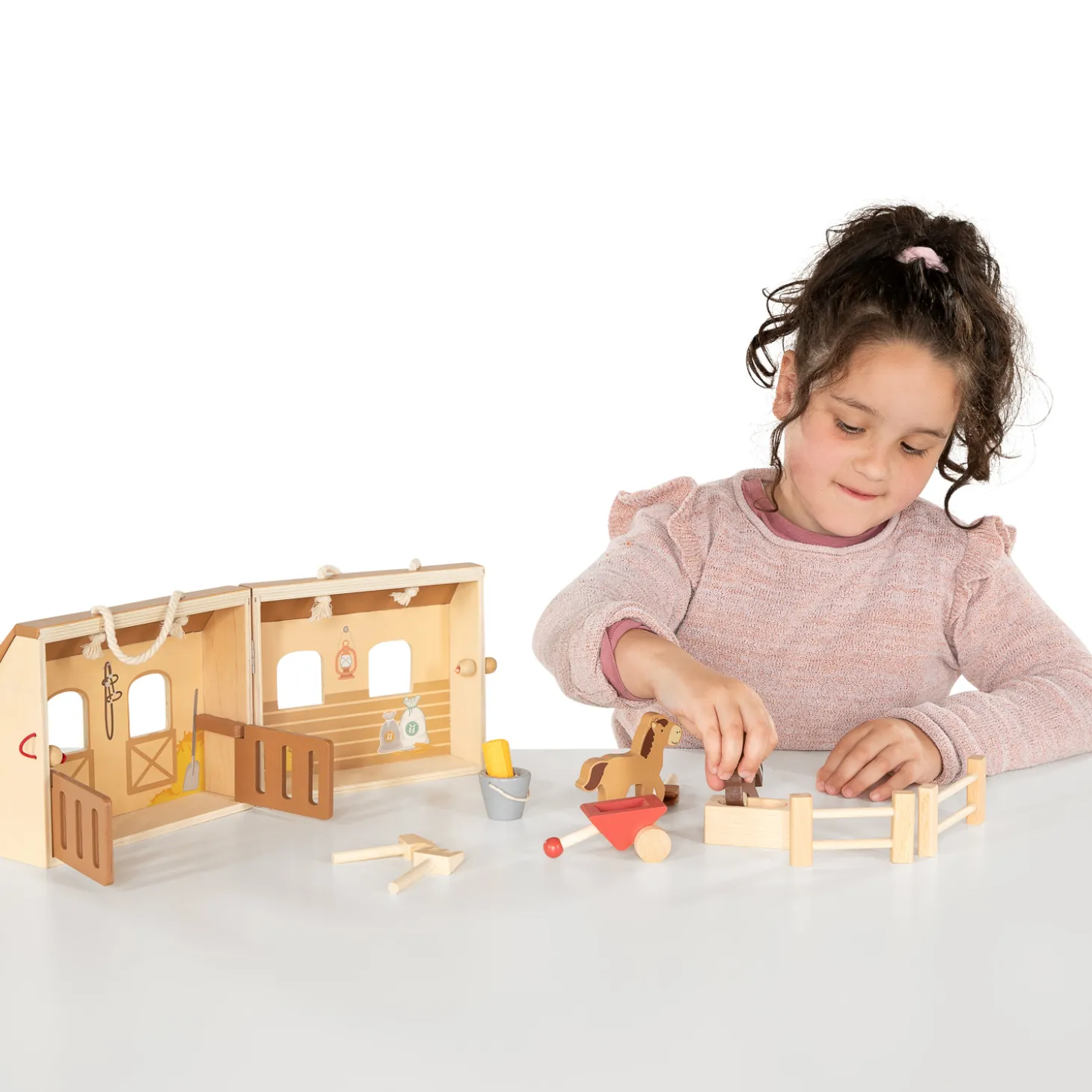 Houten Paardenstal Speelset Draagbaar, 13dlg.