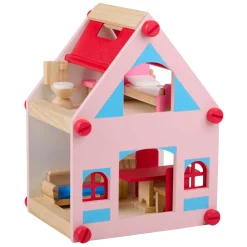 Houten Poppenhuis met Accessoires, 30dlg.