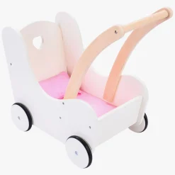 Houten Poppenloopwagen Roze/Wit