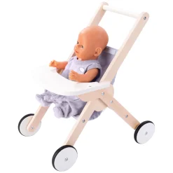 Houten Poppenwandelwagen Grijs/ blauw