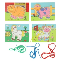 Houten Rijgpuzzel Boerderij, Set van 4