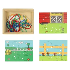 Houten Rijgpuzzel Boerderij, Set van 4
